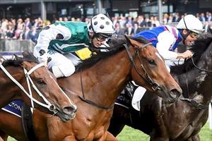 Bleu Roche winning the World Horse Racing Roses Stakes G3